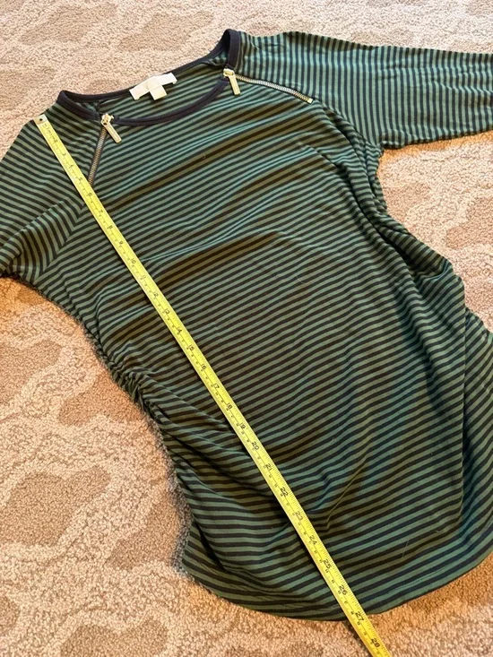 Michael Kors Navy and Green Striped Long-Sleeve Top with Gold Zippers-Size Large - Picture 7 of 9